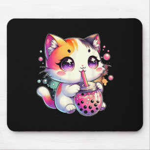 Cat Boba Tea Anime Japanese Kawaii Neko Bubble Tea Mouse Pad