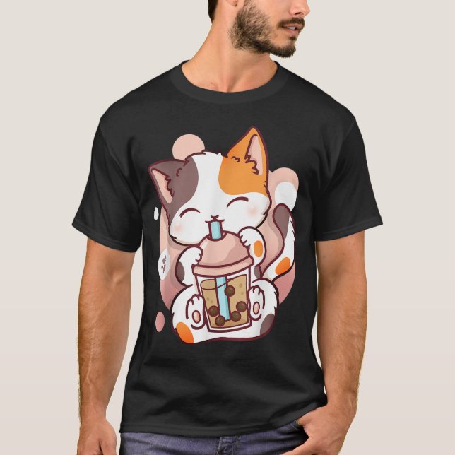 Cat Boba Tea Bubble Tea Anime Kawaii Neko_9 T-Shirt (Front)