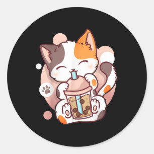 Cat Boba Tea Bubble Tea Anime Kawaii Neko  Classic Round Sticker