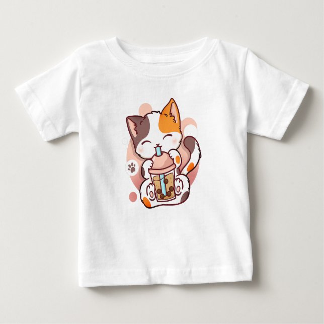 Cat Boba Tea Bubble Tea Anime Kawaii Neko for Girl Baby T-Shirt (Front)