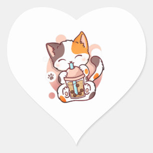 Cat Boba Tea Bubble Tea Anime Kawaii Neko for Girl Heart Sticker