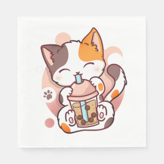 Cat Boba Tea Bubble Tea Anime Kawaii Neko for Girl Napkin