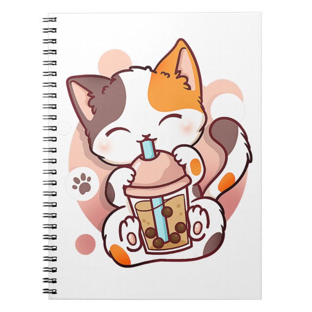 Cat Boba Tea Bubble Tea Anime Kawaii Neko for Girl Notebook (Front)