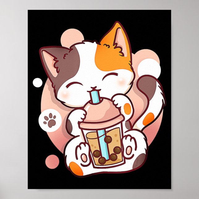 Cat Boba Tea Bubble Tea Anime Kawaii Neko for Girl Poster (Front)
