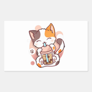 Cat Boba Tea Bubble Tea Anime Kawaii Neko for Girl Rectangular Sticker