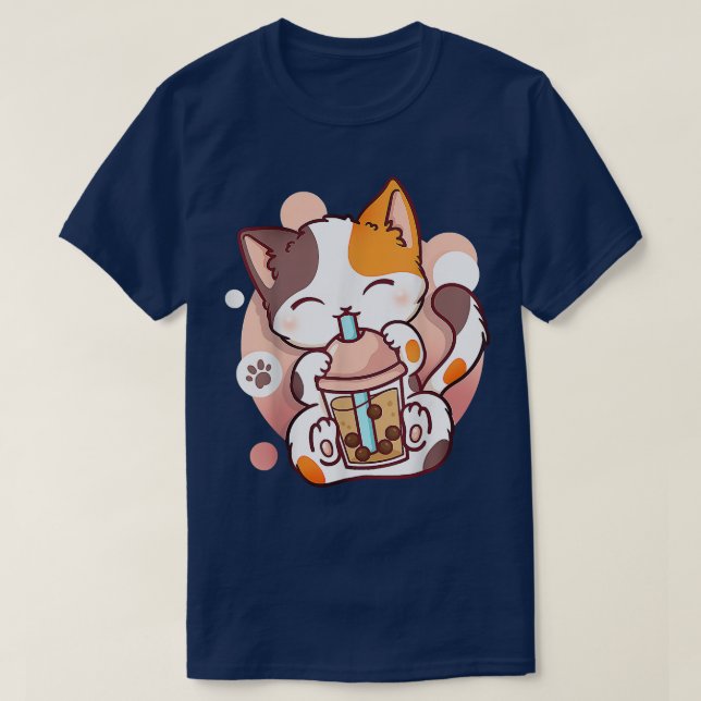 Cat Boba Tea Bubble Tea Anime Kawaii Neko For Girl T-Shirt (Design Front)