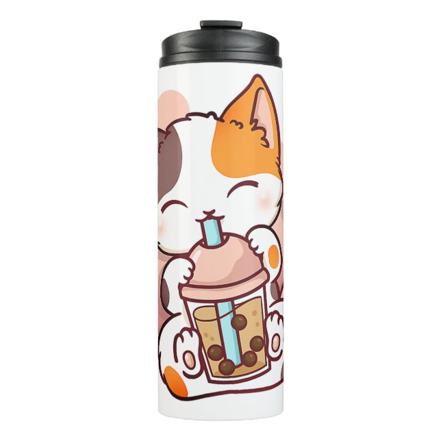 Cat Boba Tea Bubble Tea Anime Kawaii Neko for Girl Thermal Tumbler (Front)