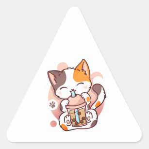 Cat Boba Tea Bubble Tea Anime Kawaii Neko for Girl Triangle Sticker