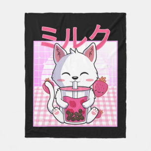 Cat Boba Tea Bubble Tea Anime Kawaii Neko Gift Kid Fleece Blanket