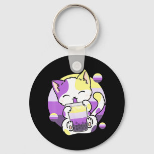 Cat Boba Tea Bubble Tea Anime Kawaii Neko Kids Gir Key Ring