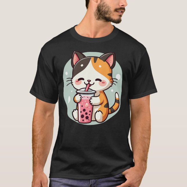 Cat Boba Tea Bubble Tea Anime Kawaii Neko Kids Tee (Front)