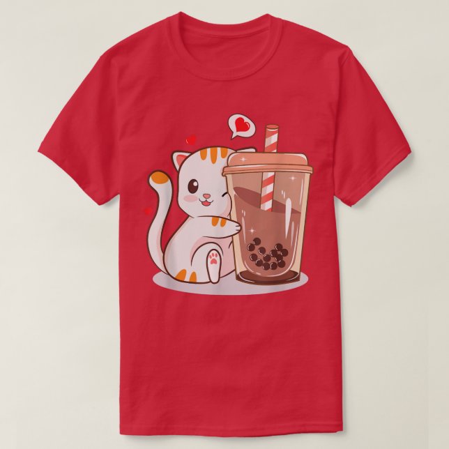 Cat Boba Tea Bubble Tea Anime Kawaii Neko Kids Tee (Design Front)
