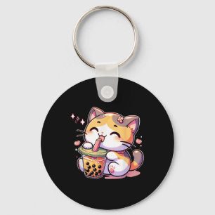 Cat Boba Tea Bubble Tea Anime Kawaii Neko Kids Tee Key Ring