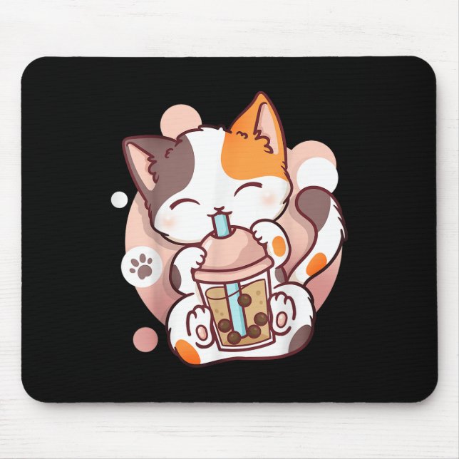 Cat Boba Tea Bubble Tea Anime Kawaii Neko  Mouse Pad (Front)