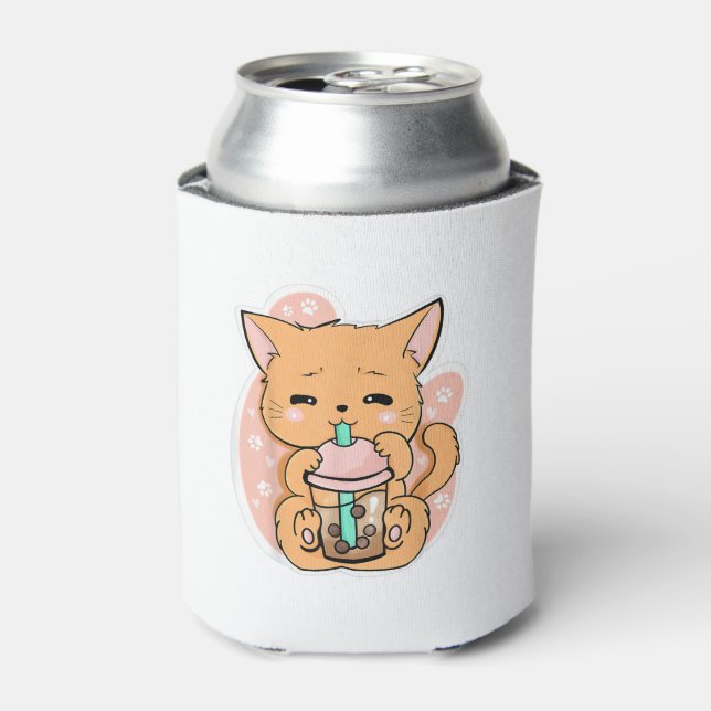Cat Boba Tea Bubble Tea Anime Kawaii Neko of Cute  Can Cooler (Can Front)