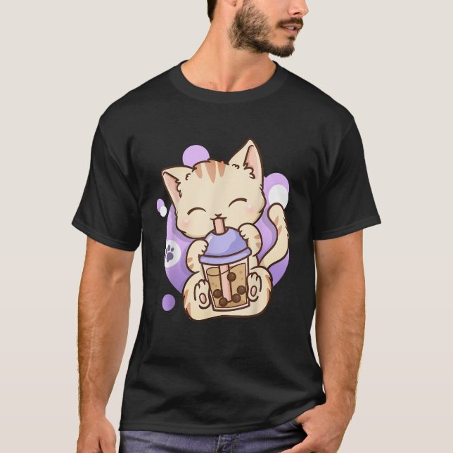 Cat Boba Tea Bubble Tea Anime Kawaii Neko  T-Shirt (Front)