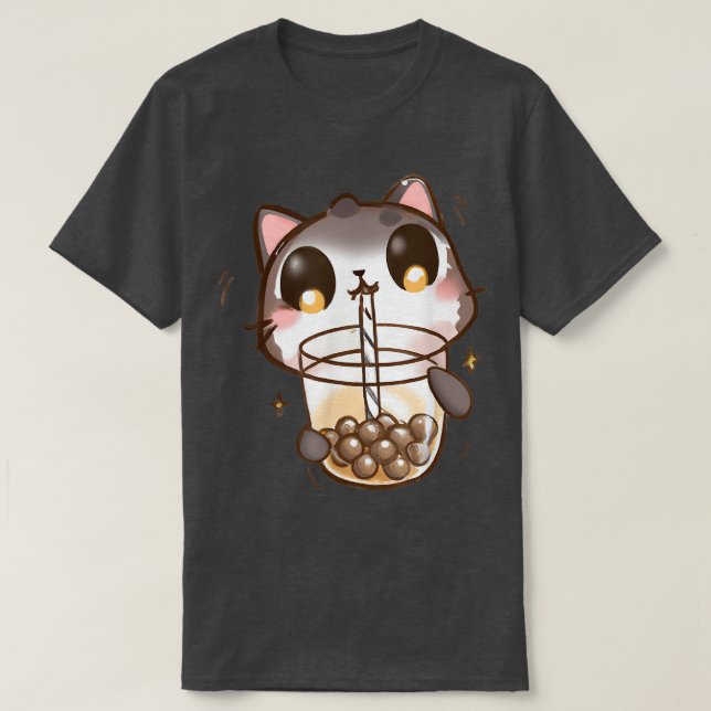 Cat Boba Tea Bubble Tea Anime Kawaii Neko  T-Shirt (Design Front)