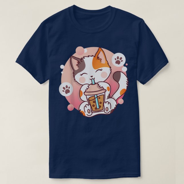 Cat Boba Tea Bubble Tea Anime Kawaii Neko  T-Shirt (Design Front)