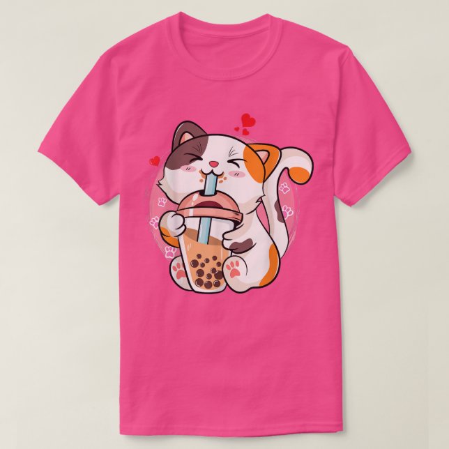 Cat Boba Tea Bubble Tea Anime Kawaii Neko Teen Gir T-Shirt (Design Front)