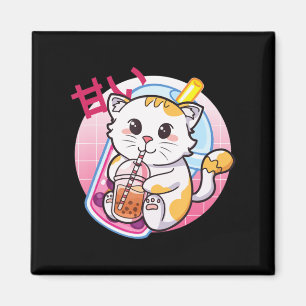 Cat Boba Tea Bubble Tea Cat Lover Anime Kawaii Nek Magnet
