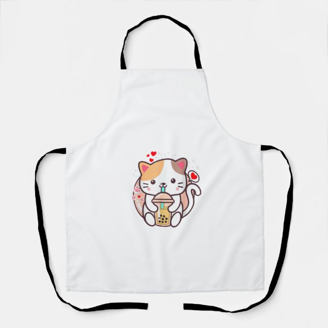 Cat Boba Tea Bubble Tea Kawaii Anime Japanese Neko Apron (Front)