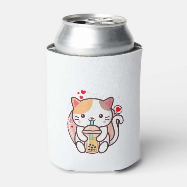 Cat Boba Tea Bubble Tea Kawaii Anime Japanese Neko Can Cooler (Can Front)