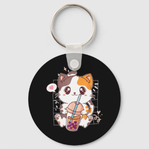Cat Boba Tea Bubble Tea Kawaii Anime Japanese Neko Key Ring