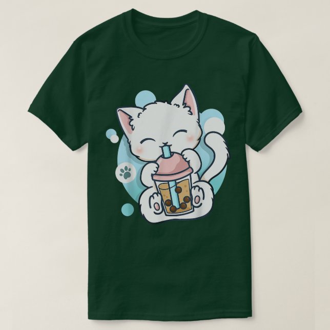 Cat Boba Tea Bubble Tea Kawaii Anime Japanese Neko T-Shirt (Design Front)