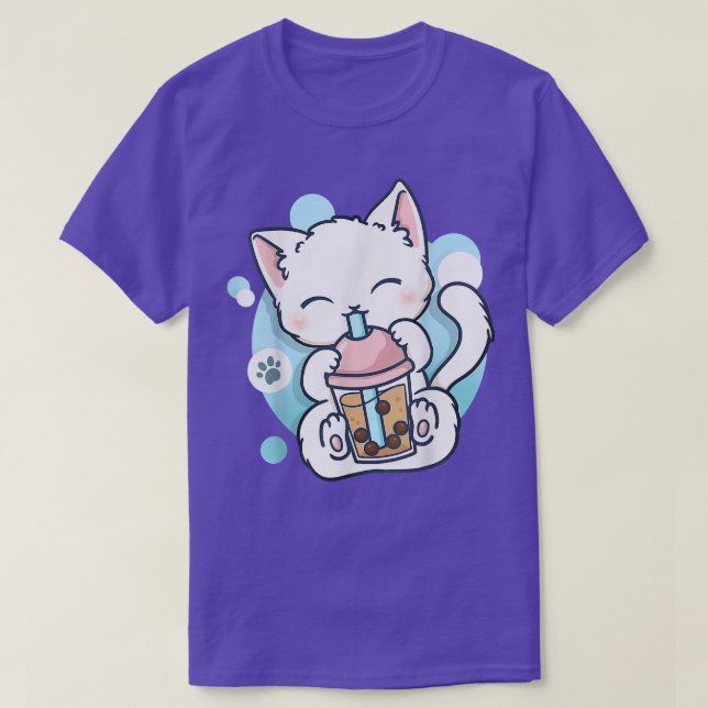 Cat Boba Tea Bubble Tea Kawaii Anime Japanese Neko T-Shirt (Design Front)