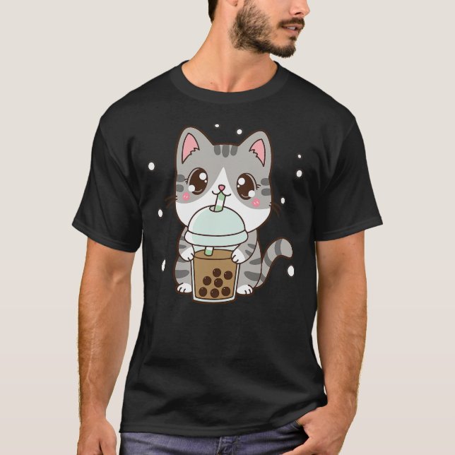 Cat Boba Tea Cute Kids Teen Girl Women Japanese An T-Shirt (Front)