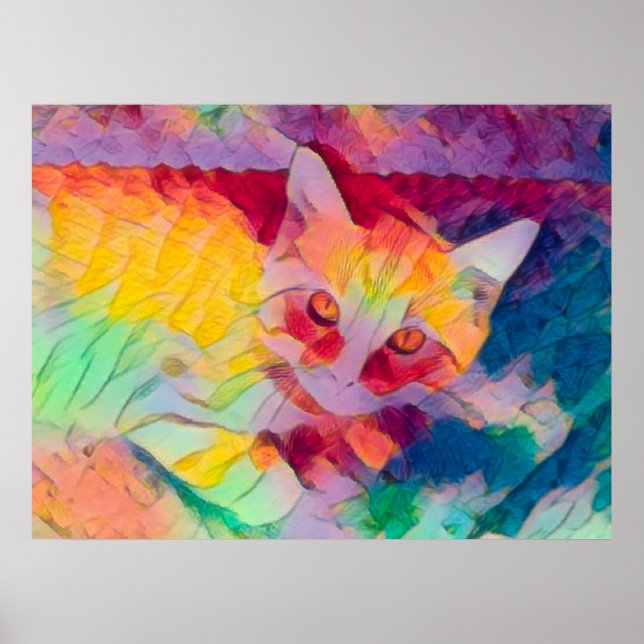Cat Boho Yellow Colourful Hippie Pop Art Poster (Front)