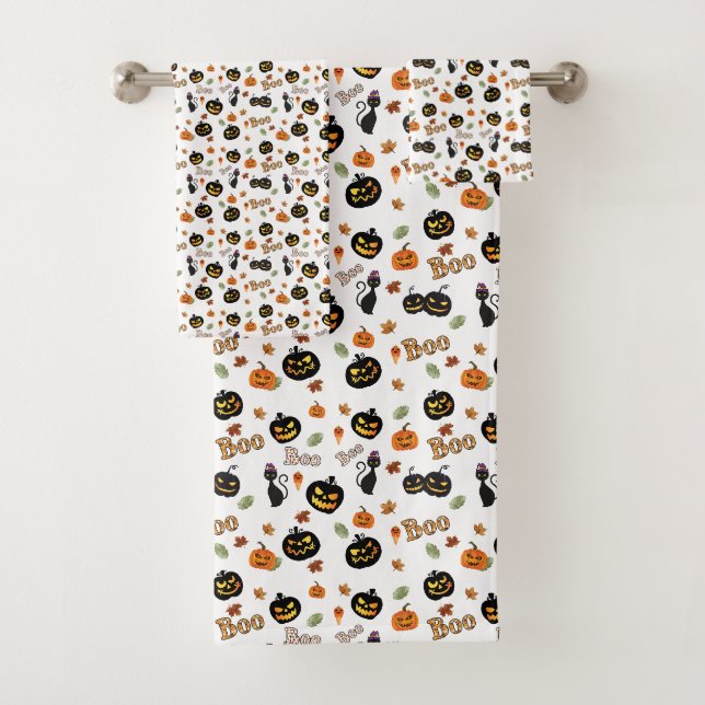 Cat Boo Halloween Bath Towel Set (Insitu)