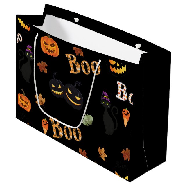 Cat Boo Halloween Large Gift Bag (Front Angled)