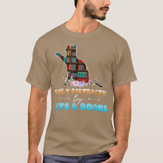 Cat & Book Lover Easily Distracted by Cats and Boo T-Shirt