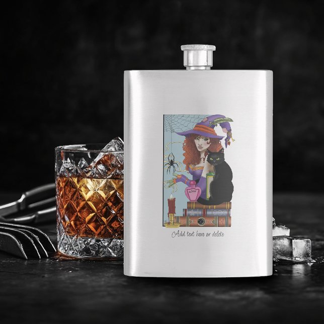 Cat Books Witch Potions Hip Flask (Creator Uploaded)