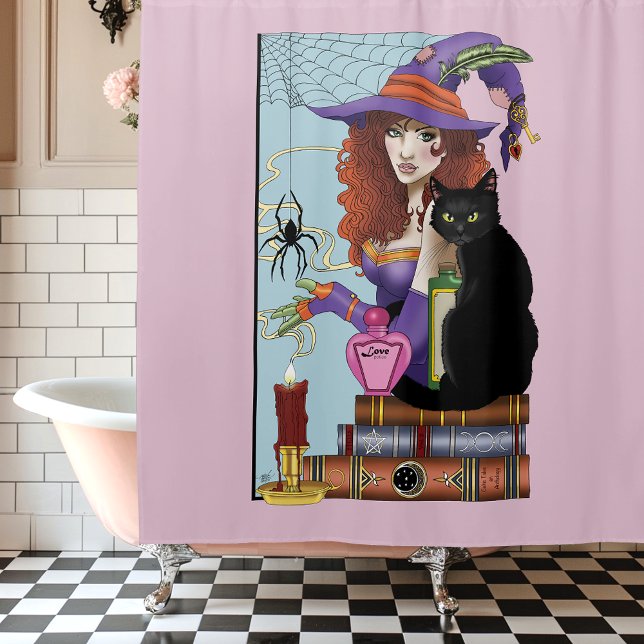 Cat Books Witch Potions Shower Curtain (Creator Uploaded)