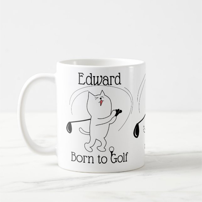 Cat Born to Golf Coffee Mug (Left)