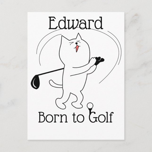 Cat Born to Golf Postcard (Front)