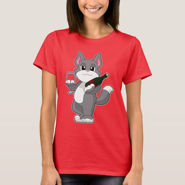 Cat Bottle Red wine T-Shirt (Front)
