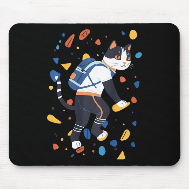 Cat Bouldering Rock Climbing Funny Colorful Climbe Mouse Pad (Front)
