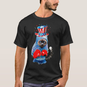 Cat Boxing American Flag Hat 4th Of July T-Shirt