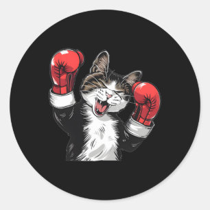 Cat Boxing Champion Funny Cute Kitten Fighter  Classic Round Sticker