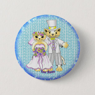 cat bride and groom custom name pin