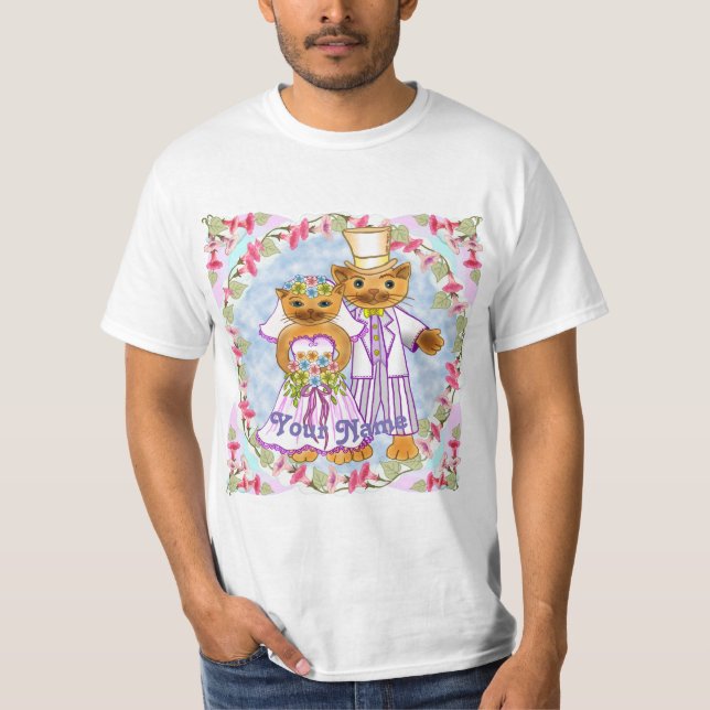 Cat Bride and Groom wedding t-shirt (Front)