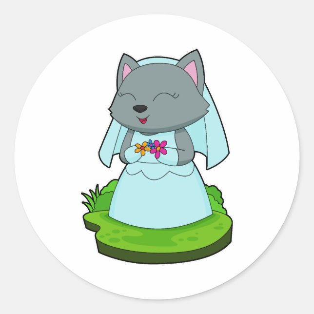 Cat Bride Flowers Wedding Classic Round Sticker (Front)