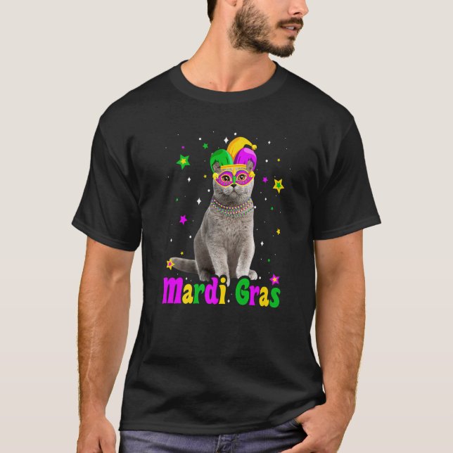 Cat British Shorthair Mask Mardi Gras Carnivals Ca T-Shirt (Front)