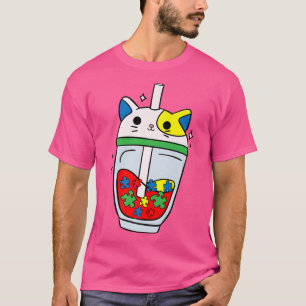 Cat Bubble Tea Autism Awareness Cute Puzzle Piece T-Shirt