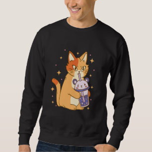 Cat Bubble Tea Cool Retro Fun Weird Bizarre Art Sweatshirt