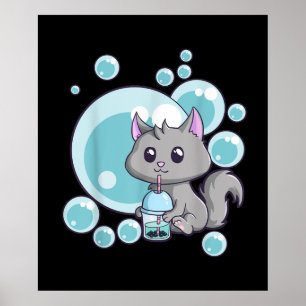 Cat Bubble Tea Gift Funny Boba Tea Cats Design Poster