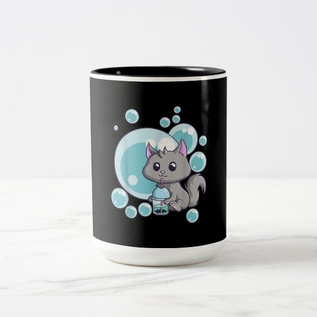 Cat Bubble Tea Gift | Funny Boba Tea Cats Design Two-Tone Coffee Mug (Center)